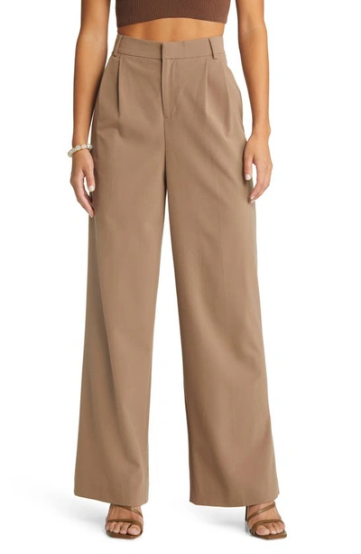 Open Edit Wide Leg Suit Trousers In Brown Caribou | ModeSens