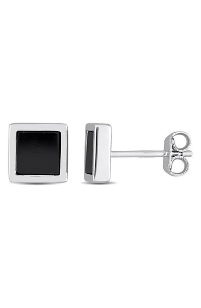 Shop Delmar Sterling Silver Hematite Square Stud Earrings In Black