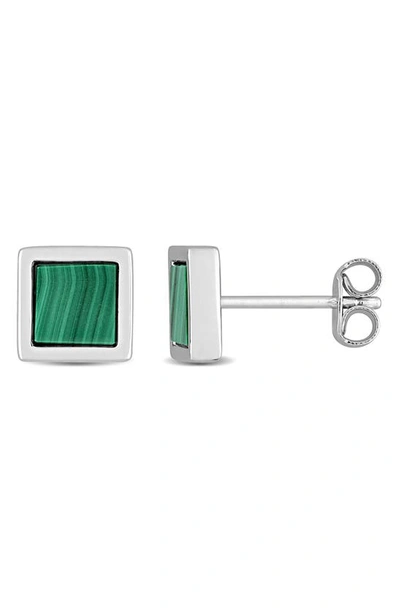 Shop Delmar Malachite Square Stud Earrings In Green
