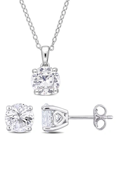Delmar Sterling Silver Created White Sapphire Necklace & Stud Earrings Set In White