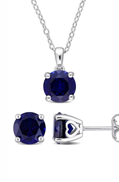Delmar Lab-created Blue Sapphire Stud Earrings & Pendant Necklace Set In Blue