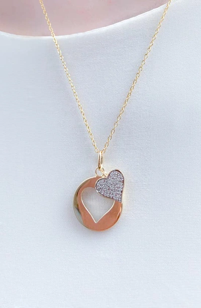 Delmar Double Heart Pavé Diamond Pendant Necklace In Yellow