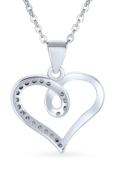 Shop Bling Jewelry Sterling Silver Cz Heart Ribbon Pendant Necklace In Clear