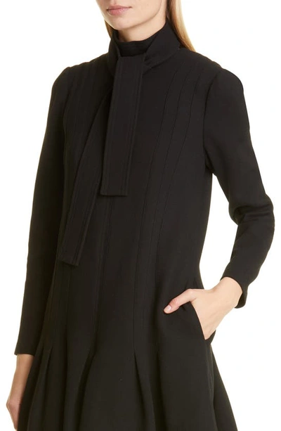 Shop Lela Rose Tie Neck Long Sleeve Wool Blend Dress In Black