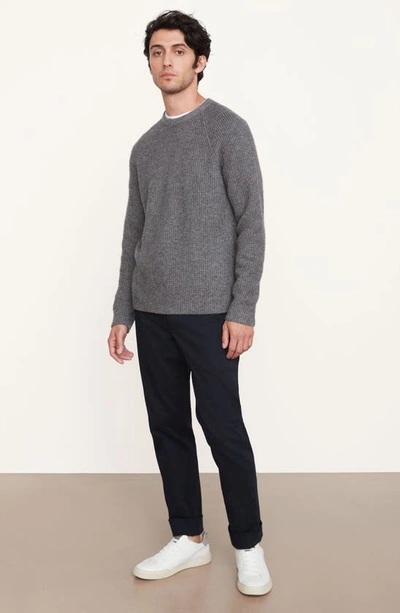 Vince Raglan Ribbed Crewneck Sweater In Med H Grey