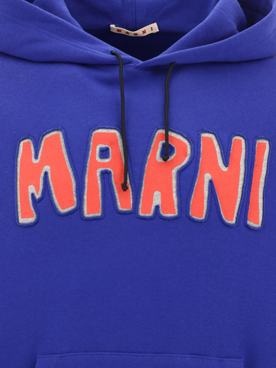 Shop Marni "cutout Logo" Hoodie In Blue