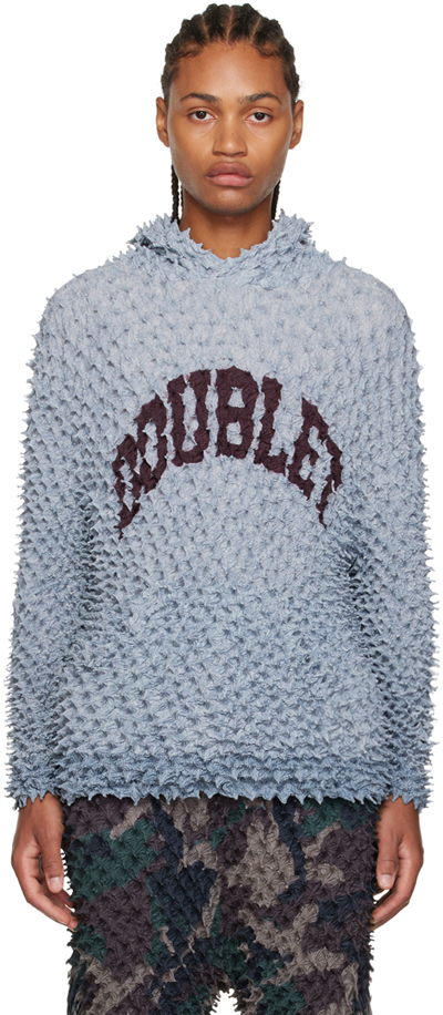 Logo-embroidered Textured Knit Hoodie In Grey
