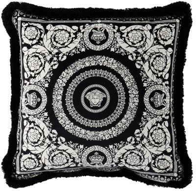Shop Versace Black Small Barocco Foulard Cushion In Black/white