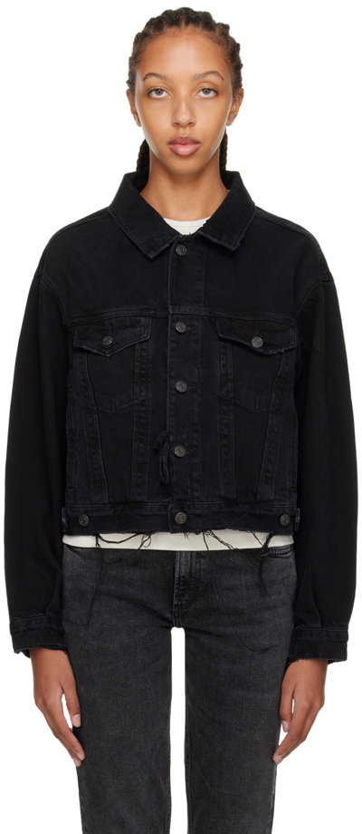 Shop Agolde Black Shrunken Charli Denim Jacket In Jagged