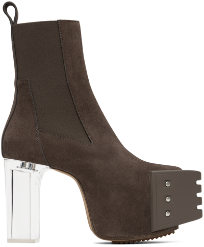 Shop Rick Owens Brown Grilled Platform Boots In 34340 Dust/clear