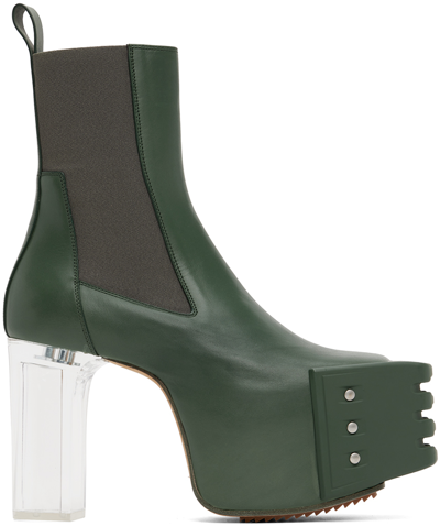 Shop Rick Owens Green Grilled Platform Boots In 65650 Teal/clear