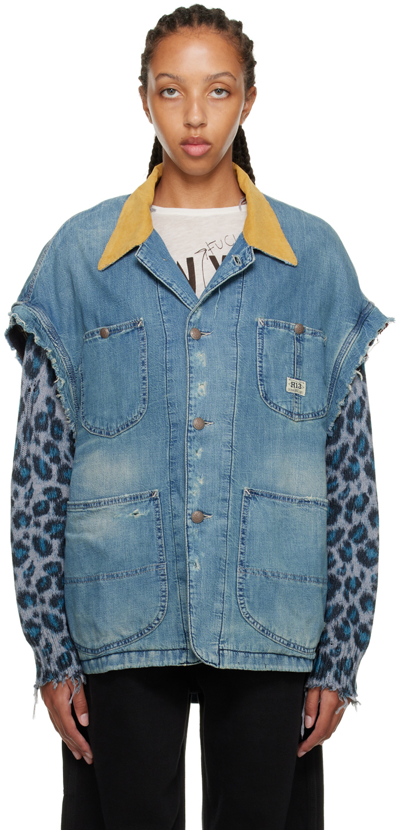 Shop R13 Blue Sleeveless Chore Denim Jacket In Jackson Blue
