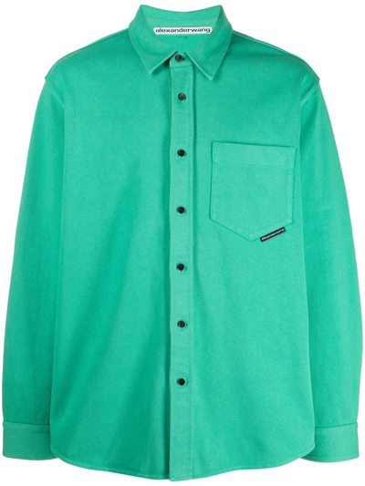 Shop Alexander Wang Button-up Long-sleeve Shirt In Green