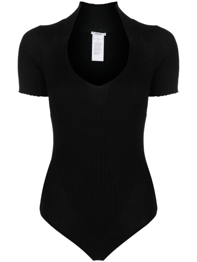 Shop Wolford Ribbed-knit Virgin-wool Body In Black