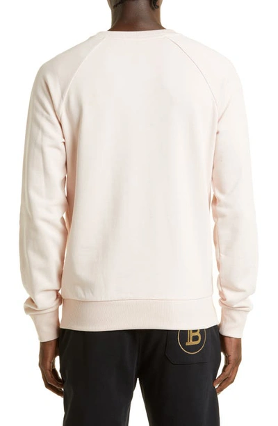 Shop Balmain Logo Graphic Cotton Sweatshirt In Ofa Rose Poudre/ Noir
