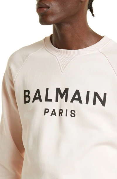 Shop Balmain Logo Graphic Cotton Sweatshirt In Ofa Rose Poudre/ Noir