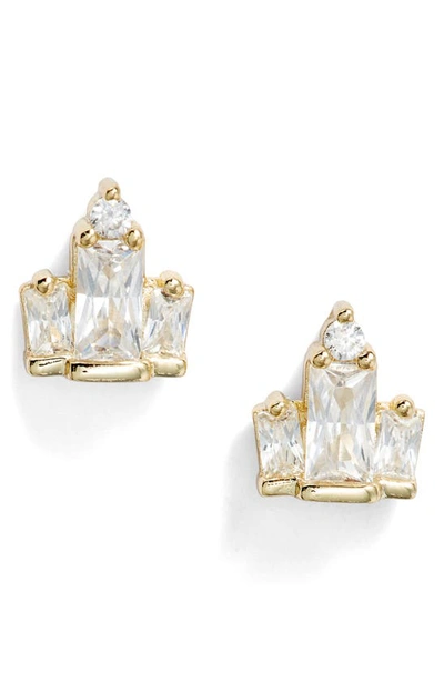 Kendra Scott Juliette Baguette Cubic Zirconia Stud Earrings In 14k Gold Plated In Gold White Crystal