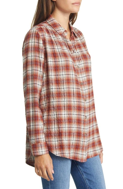 Shop Beachlunchlounge Plaid Button-up Shirt In Golden Maple