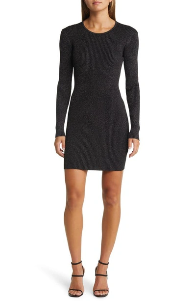 Shop Open Edit Sparkle Long Sleeve Sweater Minidress In Black- Silver