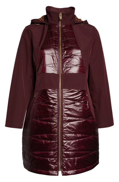 Shop Via Spiga Mixed Media Water Repellent Longline Coat In Wine