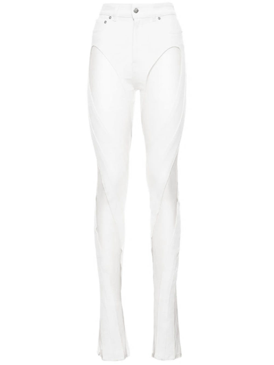Shop Mugler White Slited Bi-material Spiral Jeans
