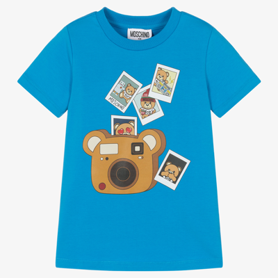 Shop Moschino Kid-teen Blue Teddy Photos T-shirt