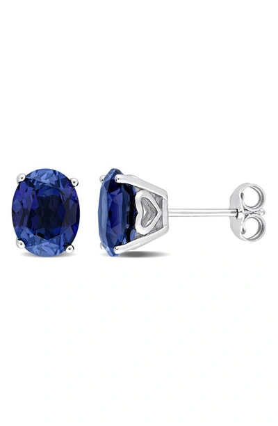 Delmar Lab-created Blue Sapphire Oval Stud Earrings In Blue