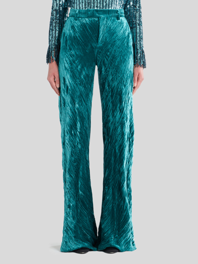 Shop Etro Froissé Velvet Trousers In Light Blue