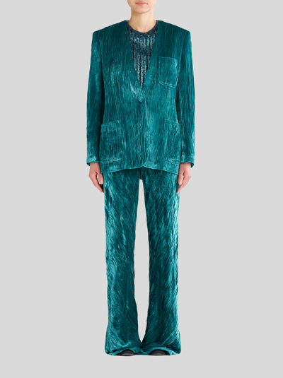 Shop Etro Froissé Velvet Trousers In Light Blue