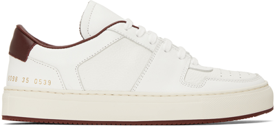 Shop Common Projects White & Burgundy Decades Sneaker In 0539 White/red