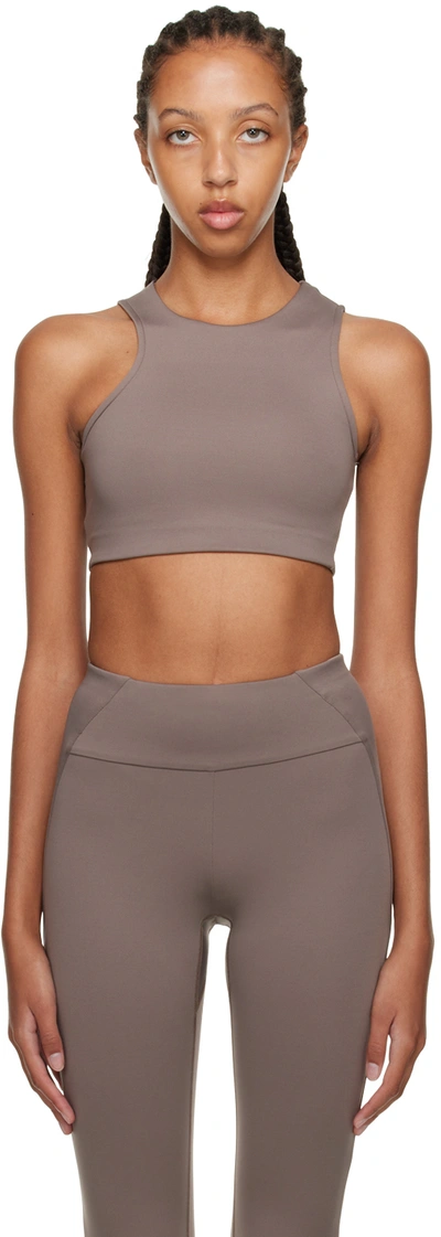 Vaara Gray Asymmetric Crop Sport Bra In Grey