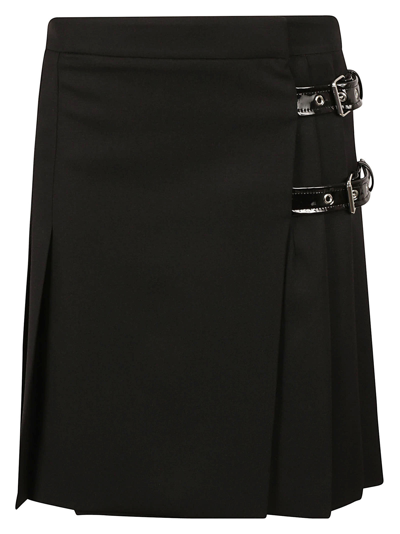 Shop Moschino Double Buckle Strap Skirt In Fantasy Black