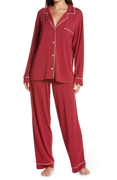 Shop Eberjey Gisele Jersey Knit Pajamas In Sangria/ Bone