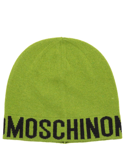 Shop Moschino Logo Intarsia Knitted Beanie In Green