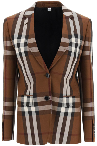 Shop Burberry Exploded Check Twill Jacket In Brown,beige