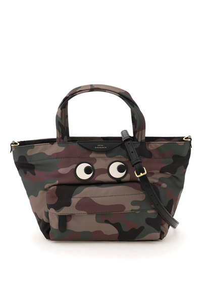Shop Anya Hindmarch Eyes Mini Tote Bag In Econyl In Green,khaki,brown