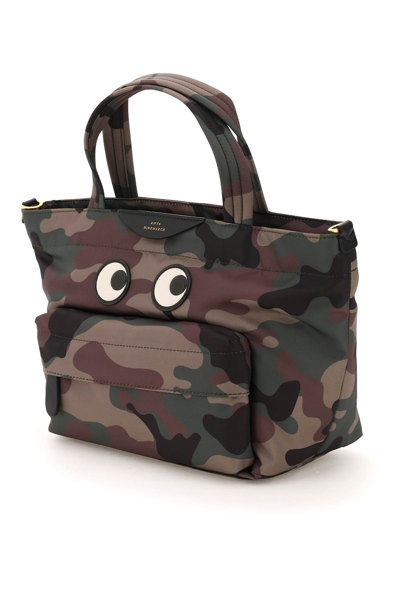 Shop Anya Hindmarch Eyes Mini Tote Bag In Econyl In Green,khaki,brown