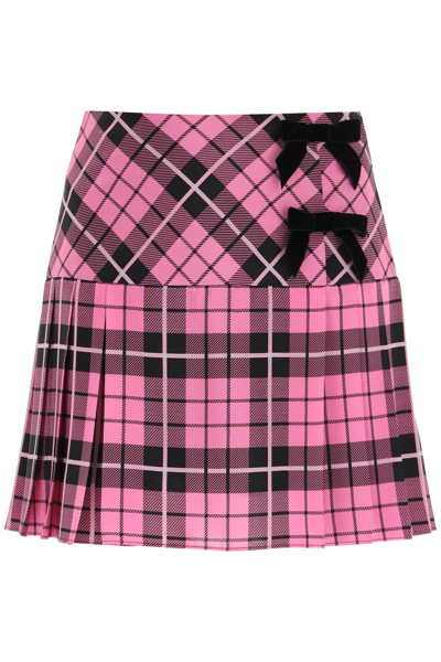 Shop Alessandra Rich Pleated Tartan Silk Mini Skirt In Multicolor