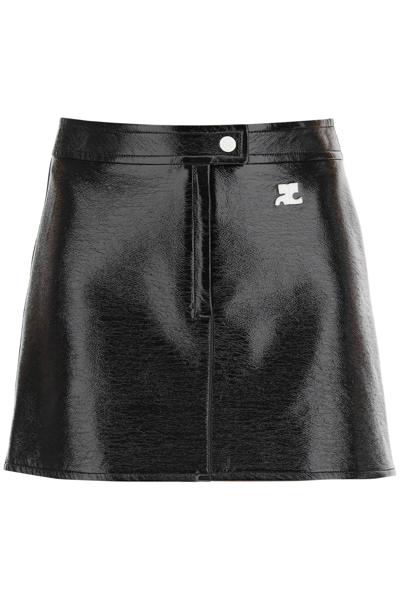 Shop Courrèges Courreges Coated Cotton Mini Skirt In Black