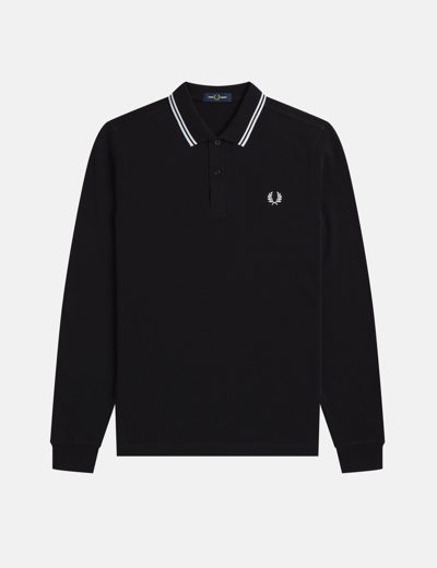 Shop Fred Perry Twin Tipped Long Sleeve Polo Shirt In Black