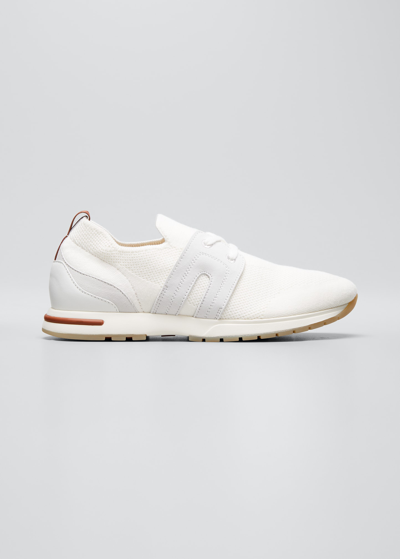 Shop Loro Piana Knit Lace-up Runner Sneakers In White