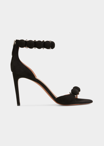 Shop Alaïa Bombe Stud Suede Ankle-wrap High-heel Sandals In Black