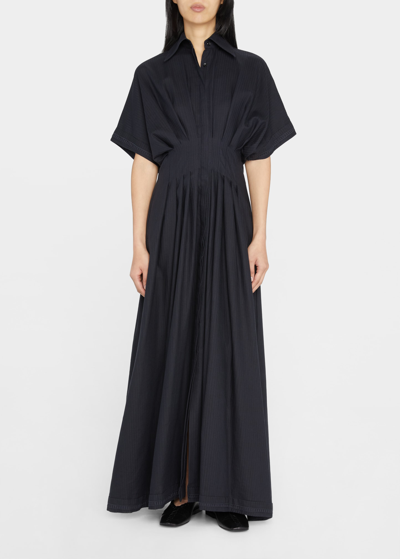 Shop Palmer Harding Courage Wide-sleeve Pleated Maxi Dress In Midnight Stripe