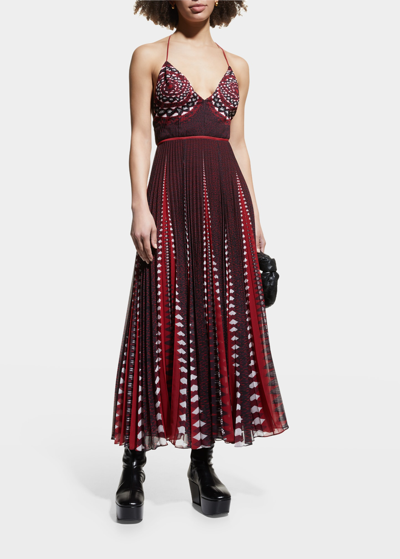 Shop Altuzarra Oceanid Abstract-print Pleated Maxi Dress In Burnt Red Geo Lac
