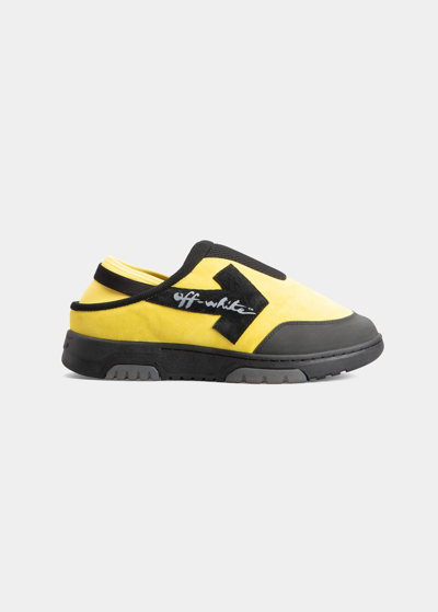 Shop Off-white Men's Out Of Office Leather Slip-on Mules In Yellow Black
