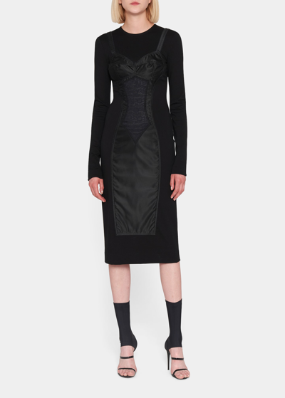 Shop Dolce & Gabbana Long-sleeve Midi Sheath Dress In Black