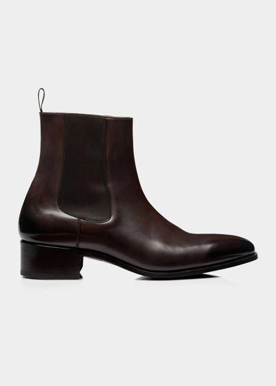 Shop Tom Ford Men's Alec Burnished Leather Chelsea Boots In Bruno