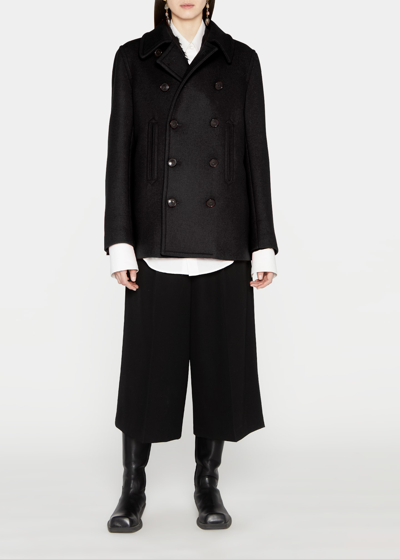 Shop Marni Deconstructed Double-breasted Wool Jacket In Black