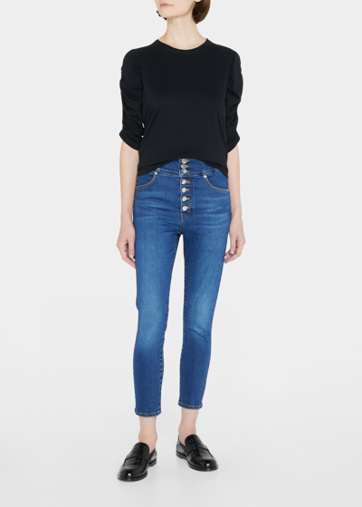 Shop Veronica Beard Katherine Cropped Corset Skinny Jeans In Bright Blue