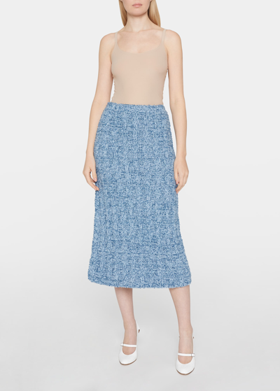 Shop Maison Margiela Marled Knit Midi Skirt In Lightblue